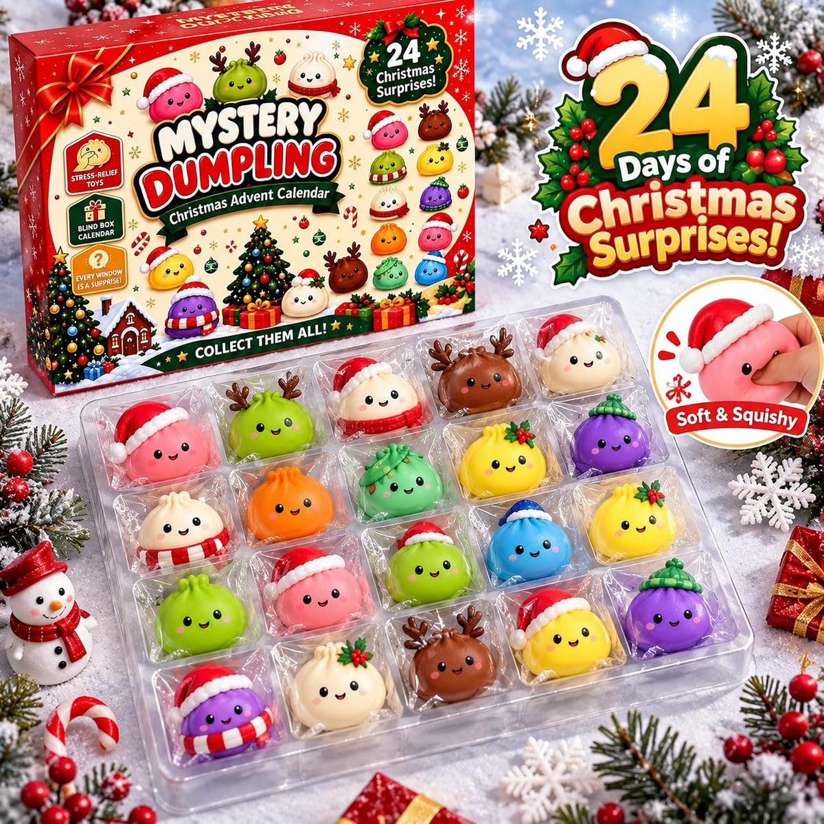Calendario de Adviento con 24 Squishys Sorpresa